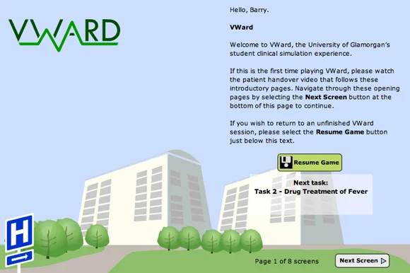 VWard opening page